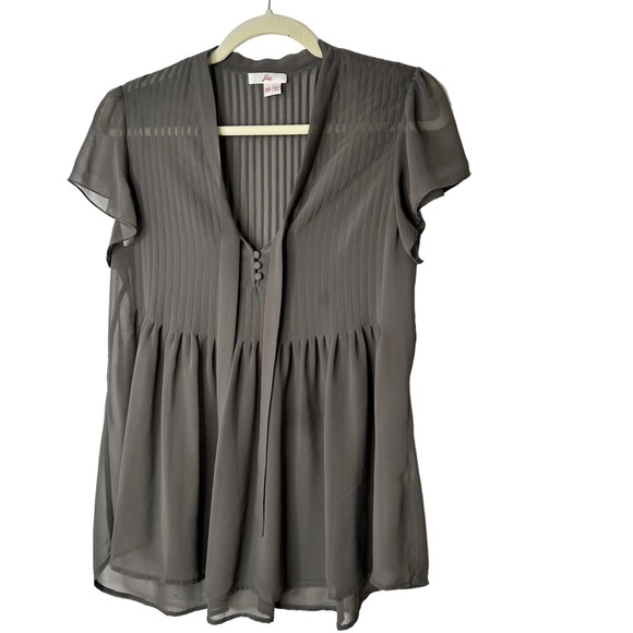 Joie Tops - Joie Sheer Pleated Front Tie Grey Babydoll Blouse XS